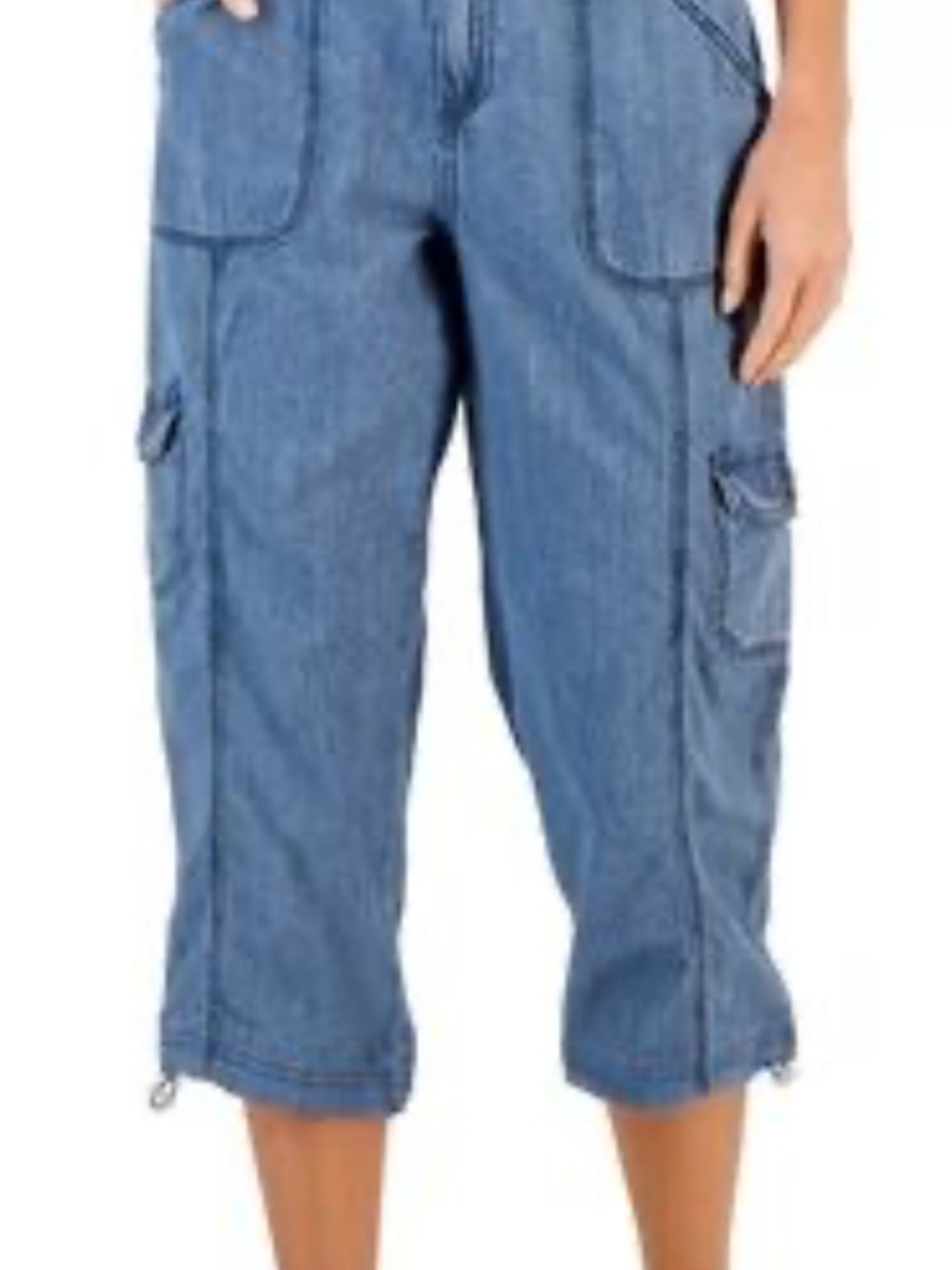 Style & Co. Blue Denim Cargo Capris with Drawstring Hem